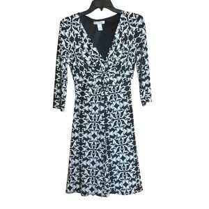 White House Black Market Sheath Dress 8 Multicolor Paisley Print Ruched V Neck